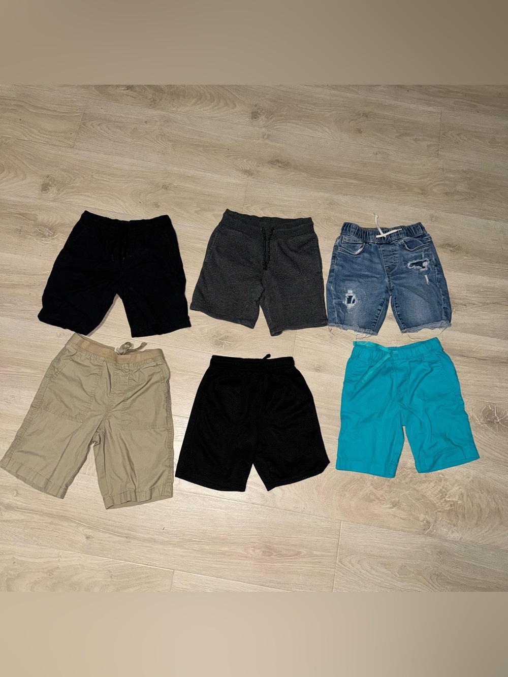 Lot of 6 Shorts Size 6/7 - Black, Gray, Denim, Khaki, Teal
